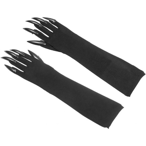 Black Cat Claw Gloves for Adults Long Opera-Length Cosplay & Parties - Picture 2 of 2